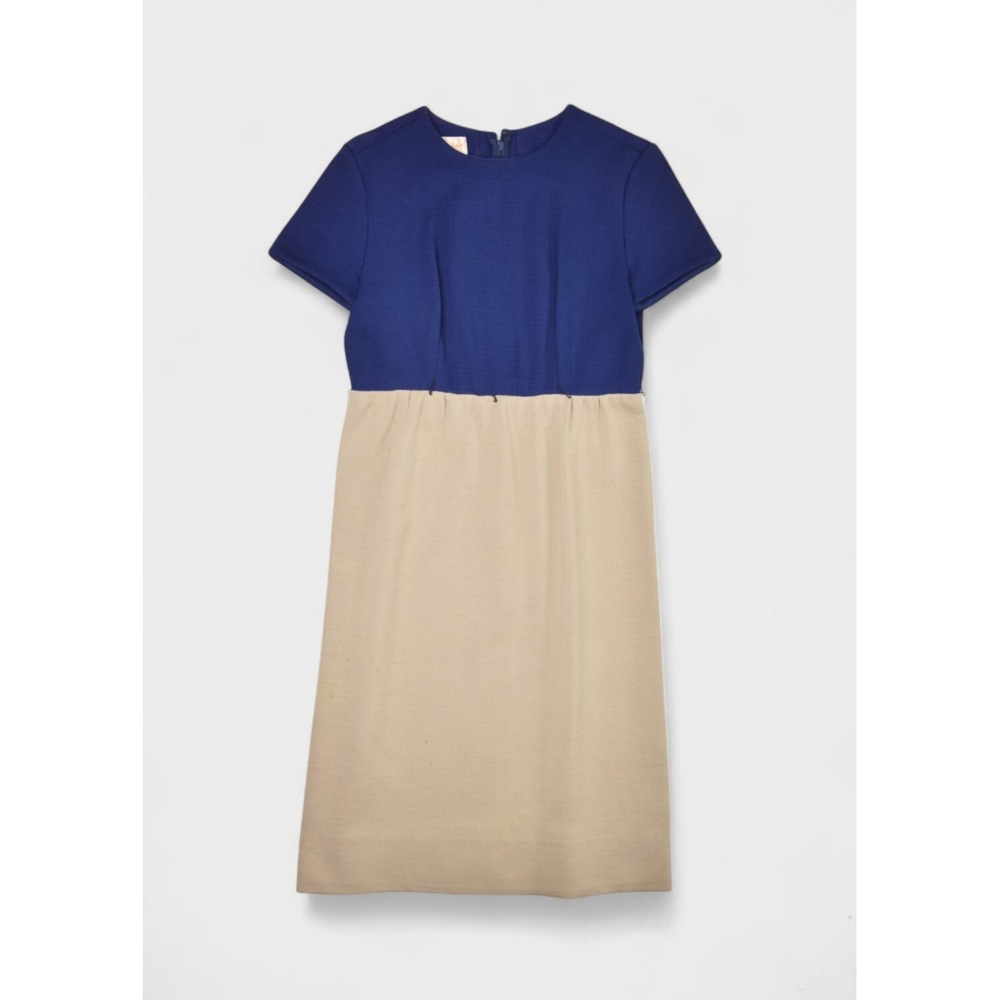 Vintage Saks Fifth Avenue Dress Womens S Wool Blue 60s Straight Midi